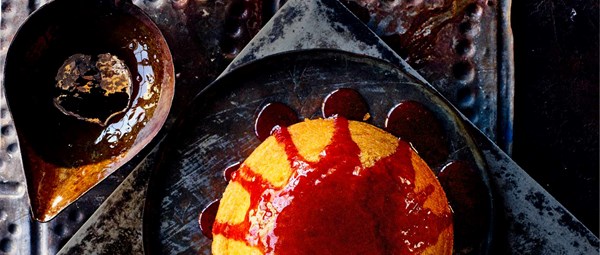 Blood orange syrup pudding