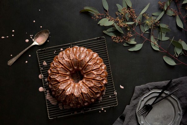 Blood orange yogurt bundt cake with a bitters & bourbon glaze