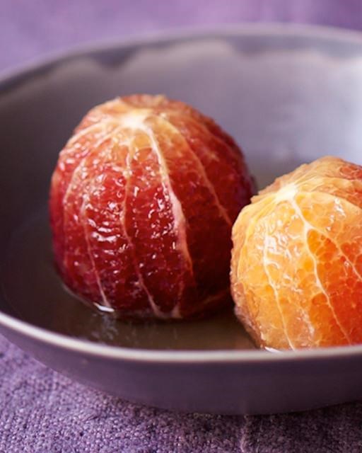 Blood oranges in honey and maple syrup