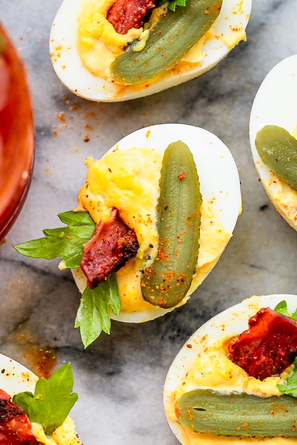 Bloody Mary deviled eggs