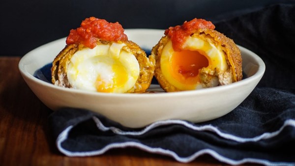 Bloody Mary pork Scotch eggs 