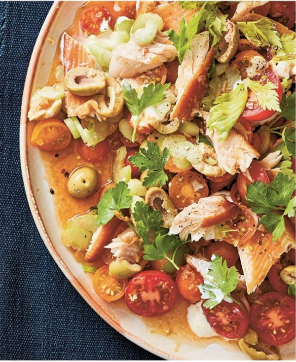 Bloody Mary tomatoes with smoked fish