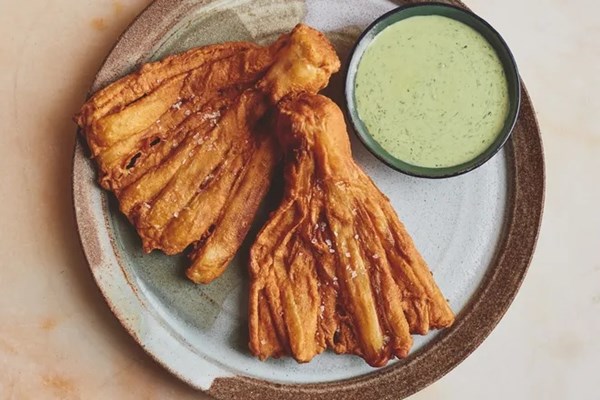 Bloomin' leeks with green ranch dressing 