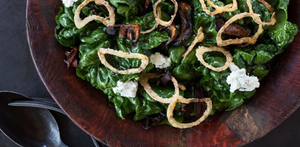 Bloomsdale spinach salad with black garlic vinaigrette
