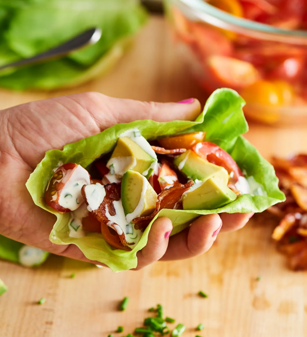 BLT lettuce wraps with avocado