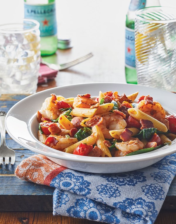 BLT pasta with shrimp