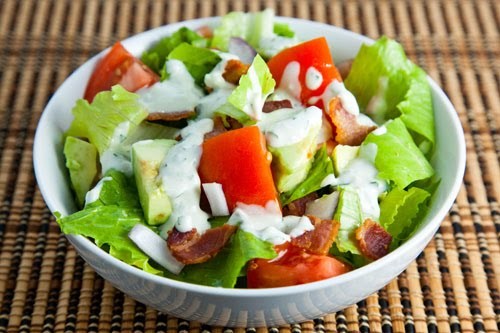 BLT salad with avocados and a blue cheese dressing