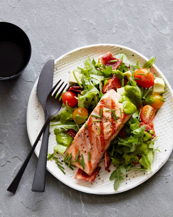 BLT salmon salad + cilantro dressing