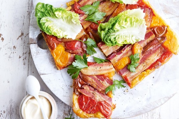 BLT Tatin (bacon & tomato tarte Tatin with cos salad)