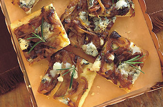 Blue cheese and caramelized onion squares