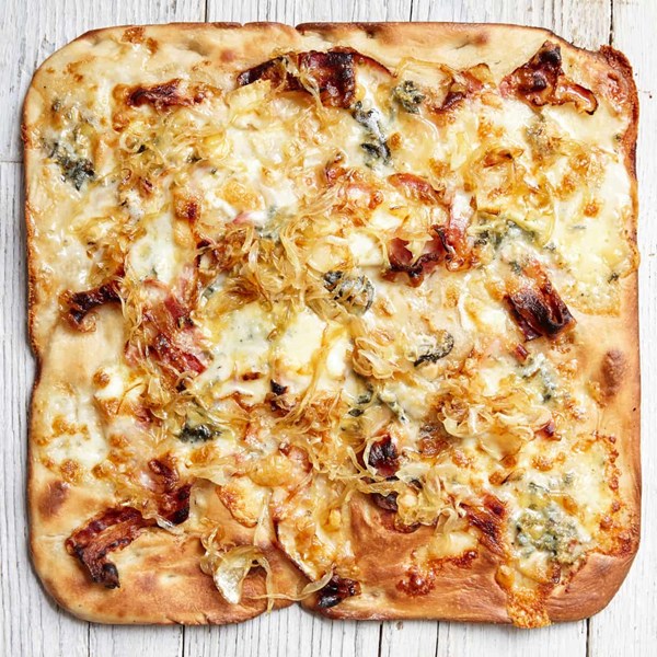 Blue cheese and onion tray pizza