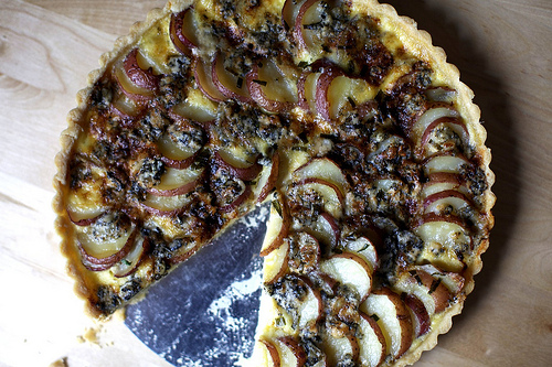 Blue cheese and red potato tart