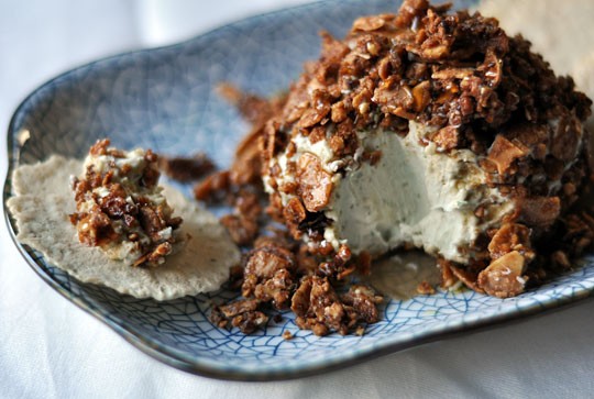 Blue cheese ball with candied almonds