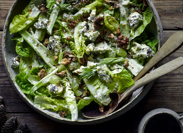 Blue cheese, grape, and gem lettuce salad