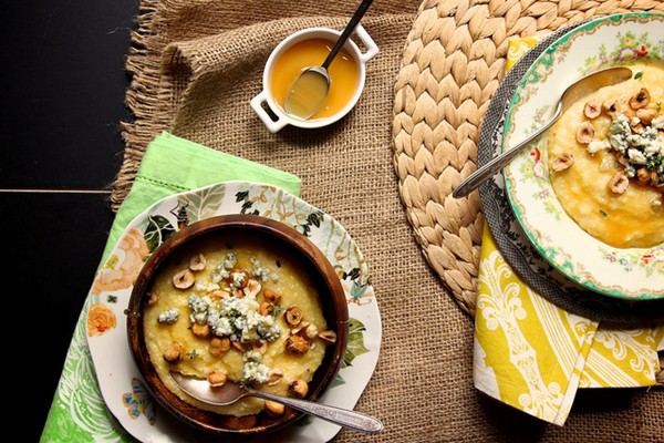 Blue cheese, hazelnut, and honey polenta