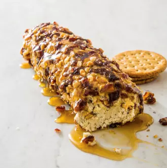 Blue cheese log with walnuts and honey