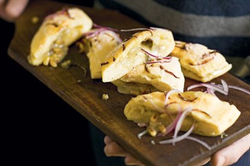 Blue cheese, onion and pine nut focaccia