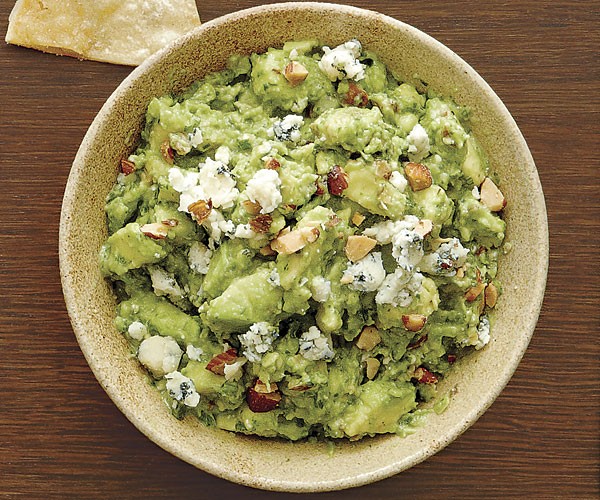 Blue cheese-smoked almond guacamole