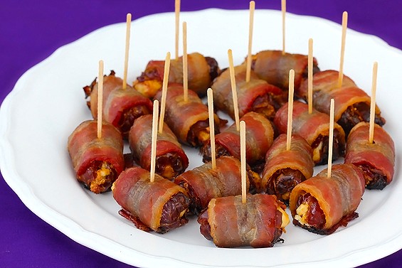 Blue cheese stuffed bacon-wrapped dates