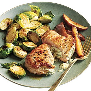Blue cheese-stuffed pork chops with pears