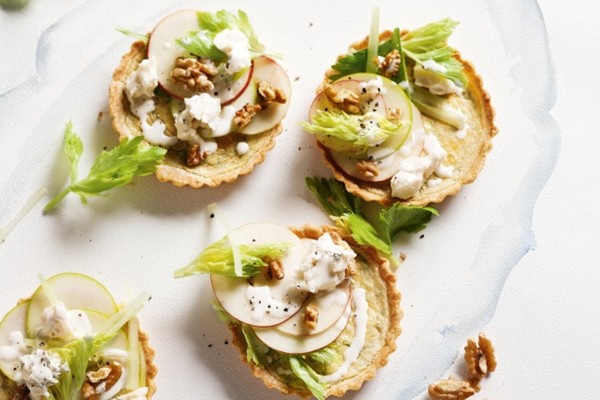 Blue cheese tarts with Waldorf salad