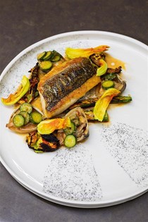 Blue cod with zucchini, fermented chilli, lemon & diamond shell clams