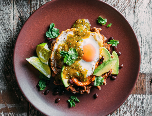 Blue corn waffles rancheros