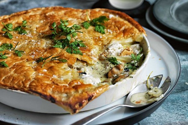 Blue eye & mussel pie with Pernod and fennel