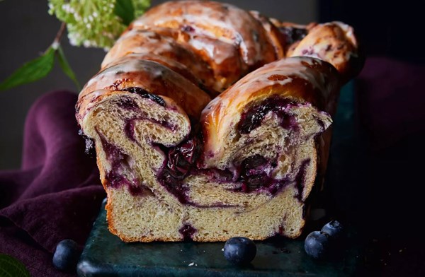 Blueberry & cardamom babka with lemon glaze