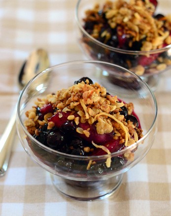 Blueberry & nectarine skillet cobbler with coconut streusel