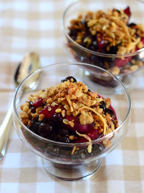 Blueberry & nectarine skillet cobbler with coconut streusel