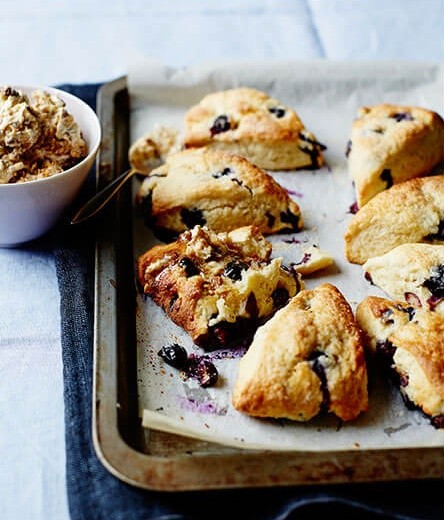 Blueberry and buttermilk scones with honeycomb butter