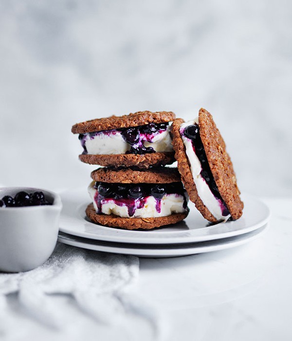 Blueberry and coconut ice-cream sandwiches