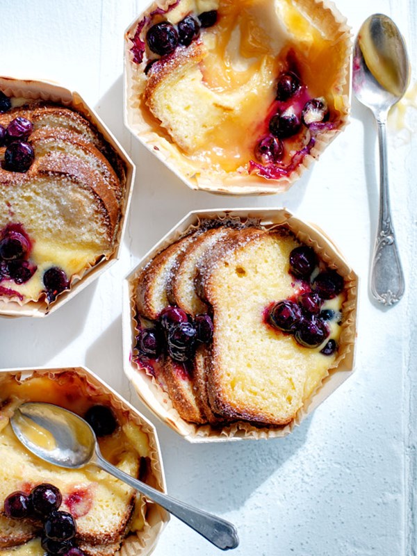 Blueberry and lemon curd bread and butter pudding