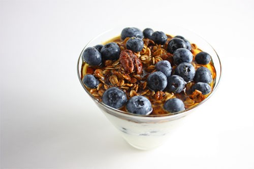 Blueberry and maple pecan granola parfait