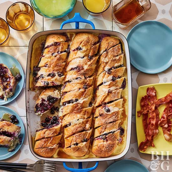 Blueberry and mascarpone-stuffed French toast casserole