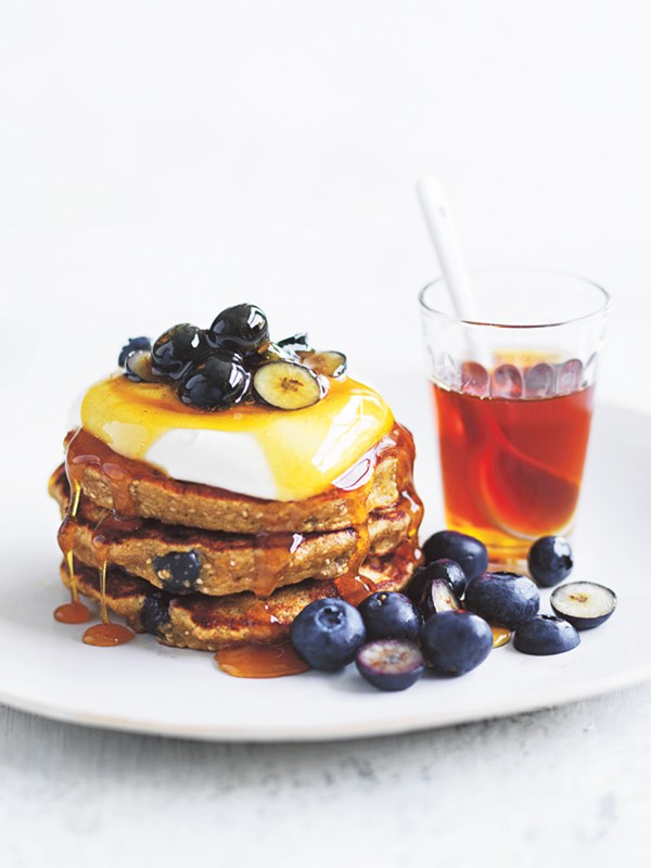 Blueberry, banana and quinoa pancakes