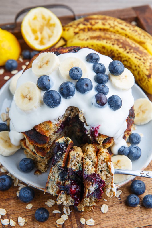 Blueberry banana oatmeal pancakes
