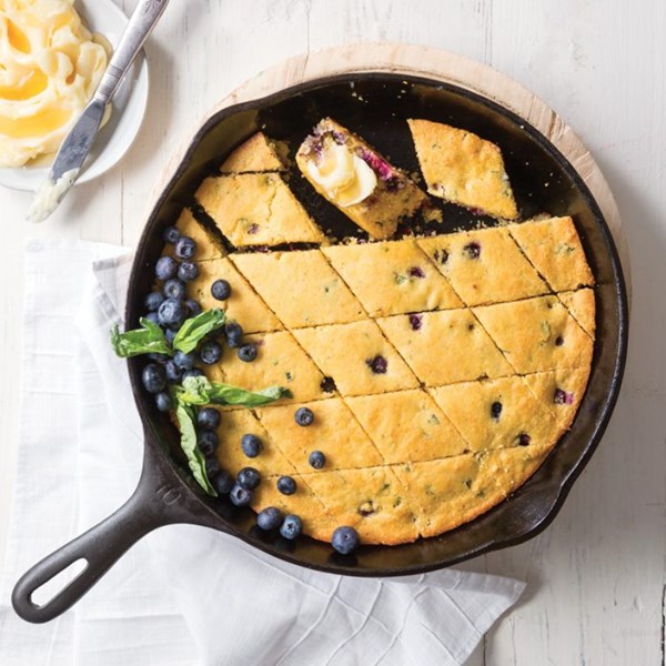 Blueberry basil skillet sweet cornbread