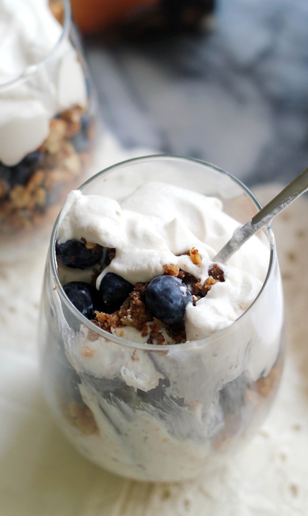 Blueberry cannoli parfaits with mocha whipped cream