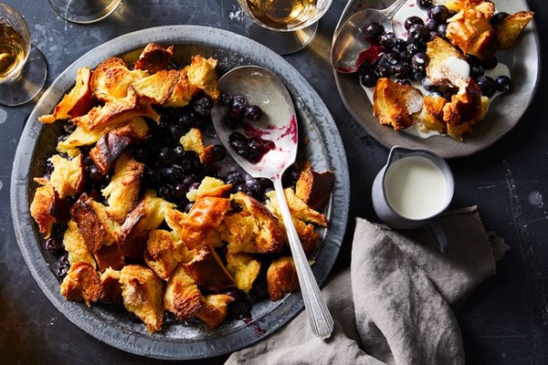 Blueberry challah pandowdy
