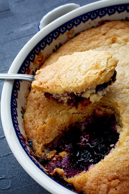 Blueberry cobbler with a cornmeal-sugar cookie crust
