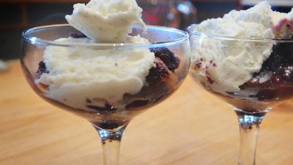 Blueberry cobbler with a cornmeal sugar-cookie crust