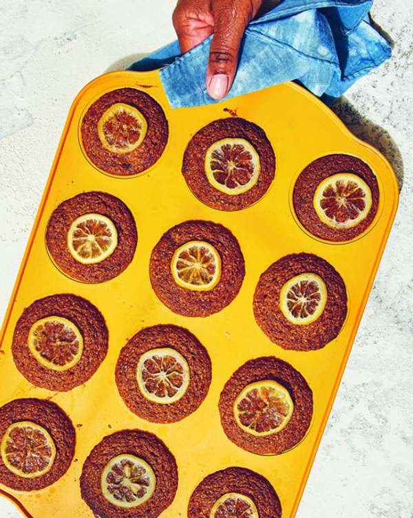 Blueberry, cornmeal, and candied lemon tea cakes with olive oil