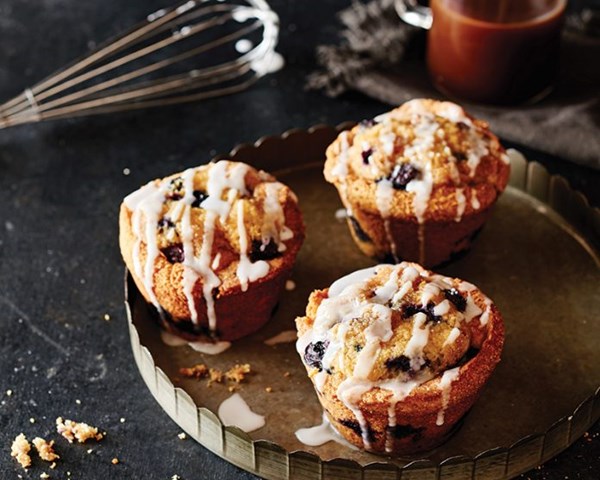 Blueberry-cornmeal muffins with thyme glaze