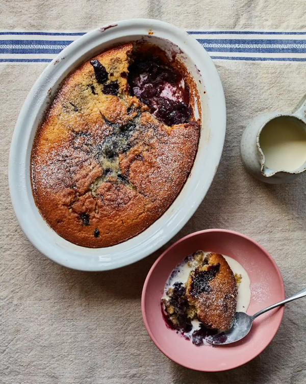 Blueberry cornmeal pudding