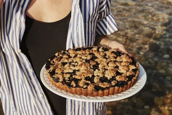 Blueberry cornmeal shortbread tart