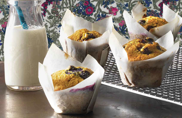 Blueberry cornmeal sourdough muffins