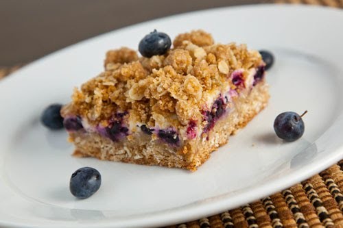 Blueberry crumb bars with lemon cream filling