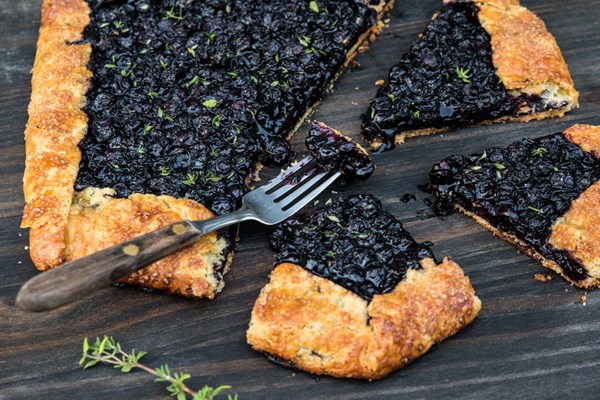 Blueberry galette with cornmeal thyme crust